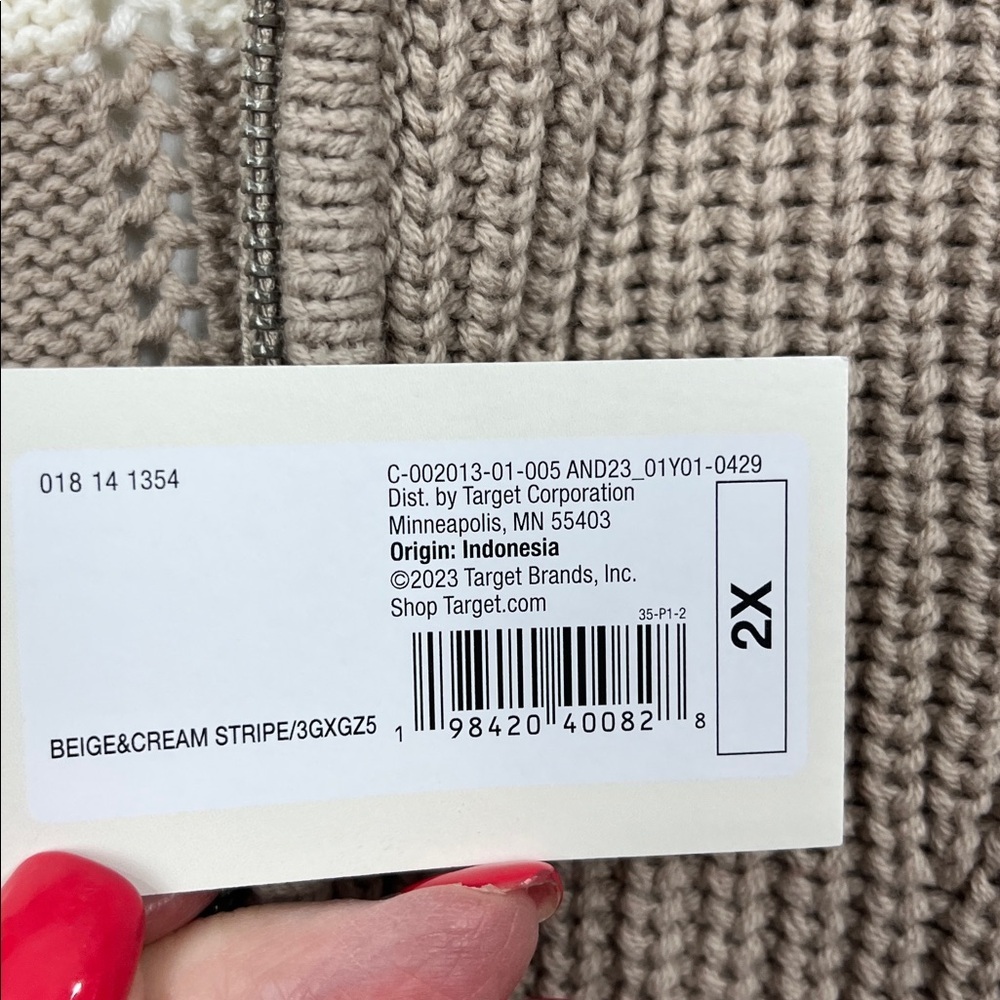a new day Womens Tneck Knit Sweater 2X Beige Cream Stripe 1/2 Zip Soft NWT - Picture 5 of 15
